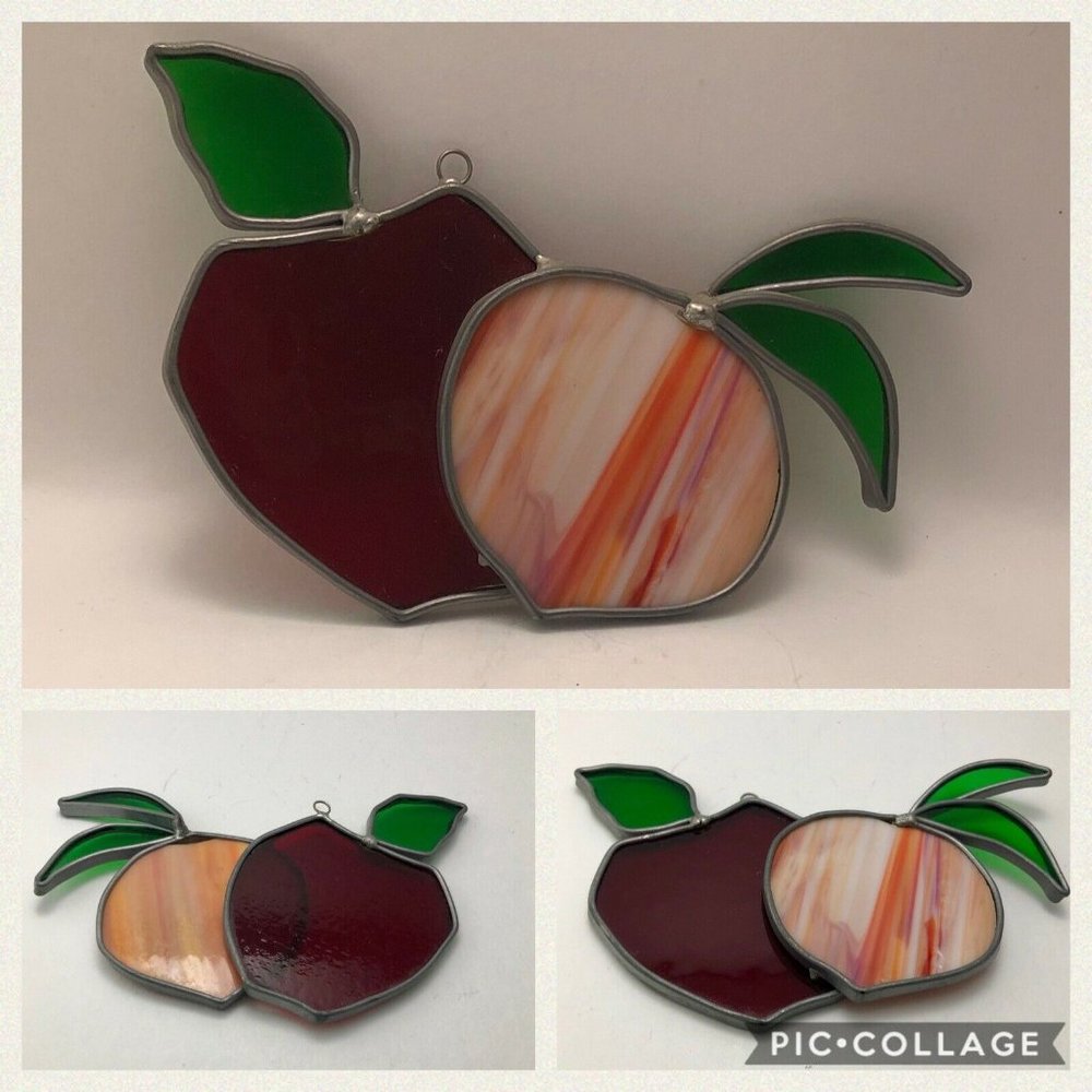 Vintage Tiffany Apple & Peach Lead Stained Glass